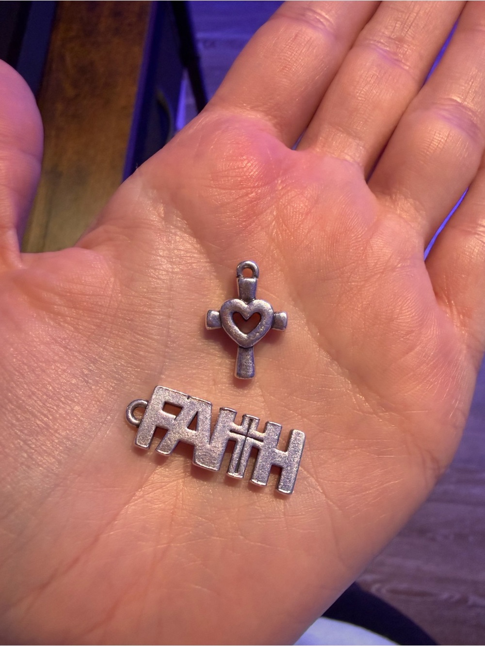James Avery Silver Faith Word Charm and Heart Cross Charm